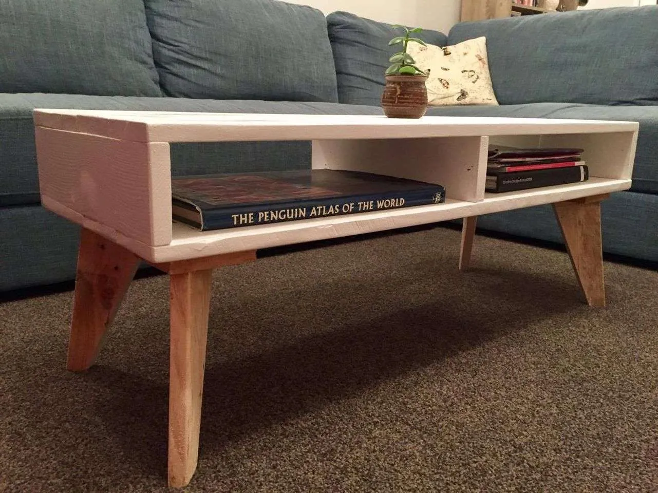 Handmade timber coffee table styled in a living room